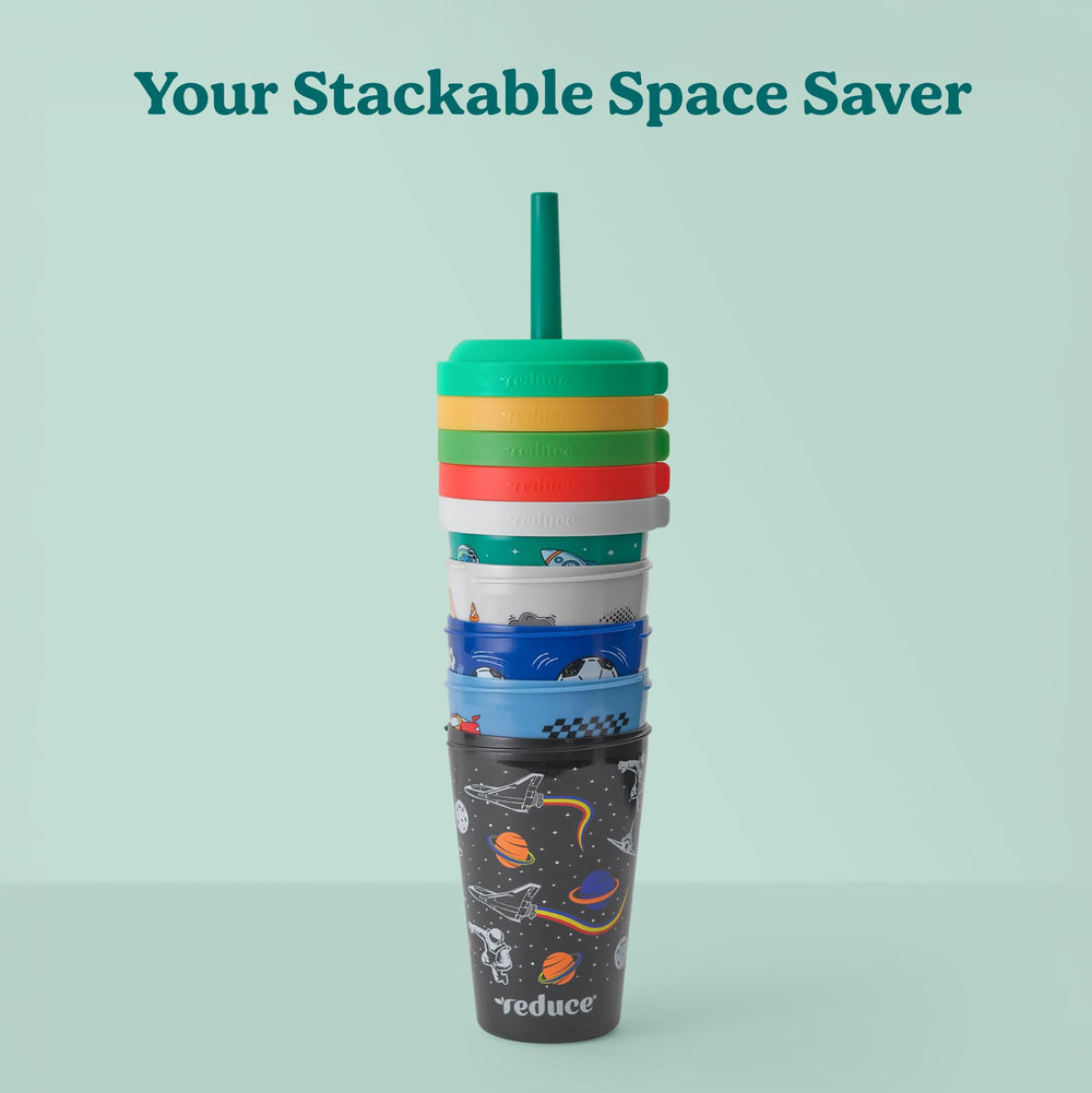 REDUCE top view showing vibrant cup patterns encouraging hydration
