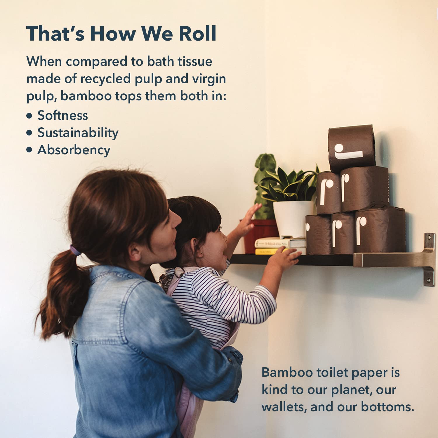 REEL stacked rolls beside common objects showing roll size and longevity benefit