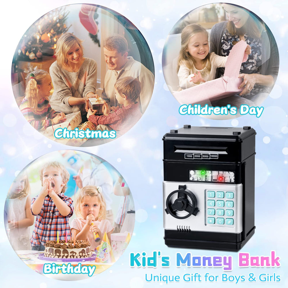 Refasy child using piggy bank at a table showing educational play and habit building