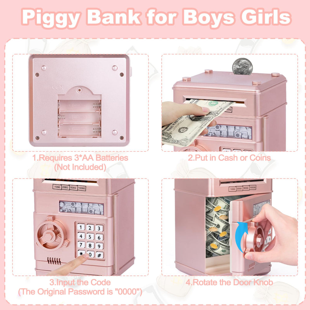 Refasy piggy bank open door revealing high-capacity coin storage for saving