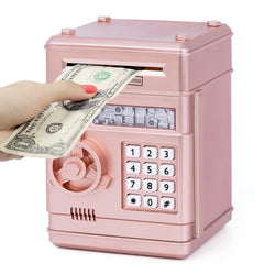 Refasy piggy bank front view in rose gold showing playful design and secure storage