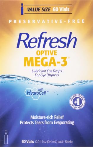 Close-up of a single sterile vial of Refresh OPTIVE MEGA-3 for precise dosing