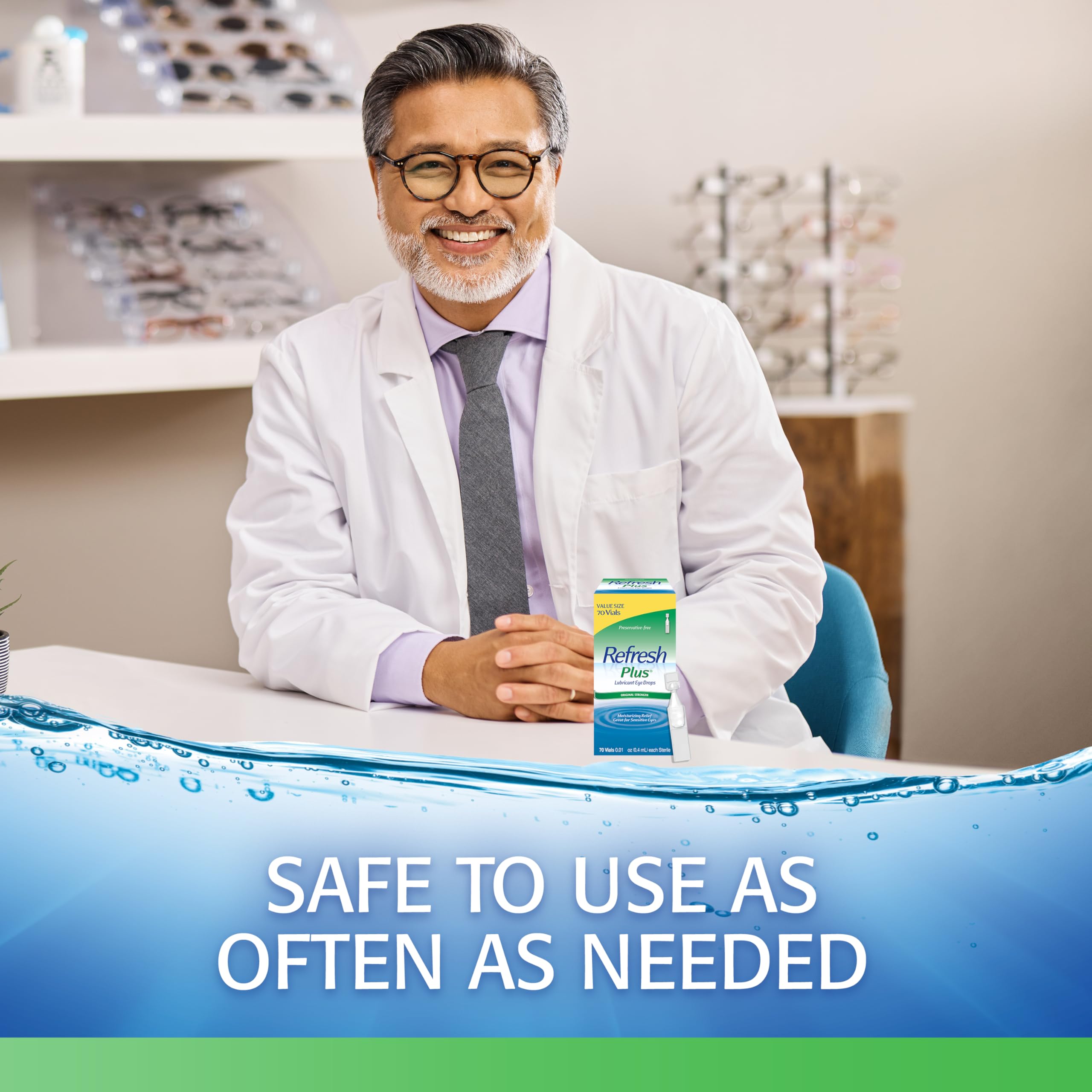 Person holding Refresh Plus vial ready for travel illustrating on-the-go relief