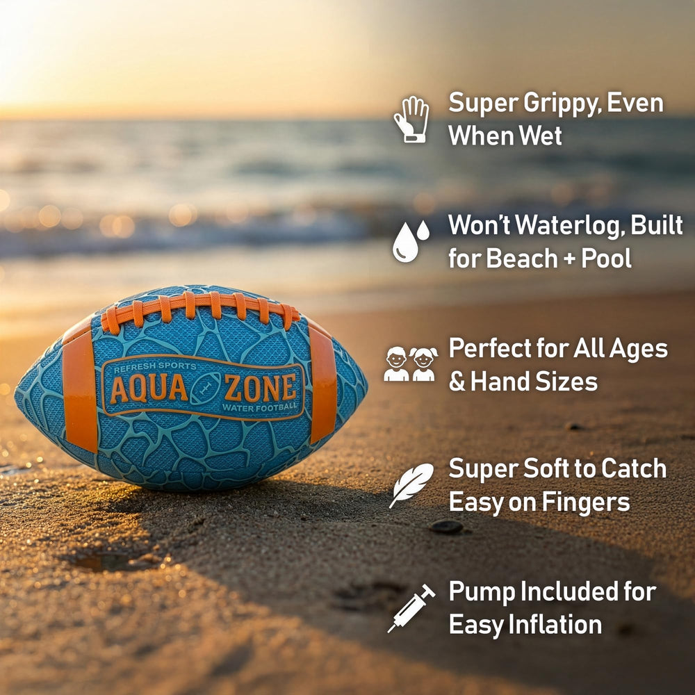 Refresh Sports ball on sandy beach illustrating travel-friendly fun and water resistance