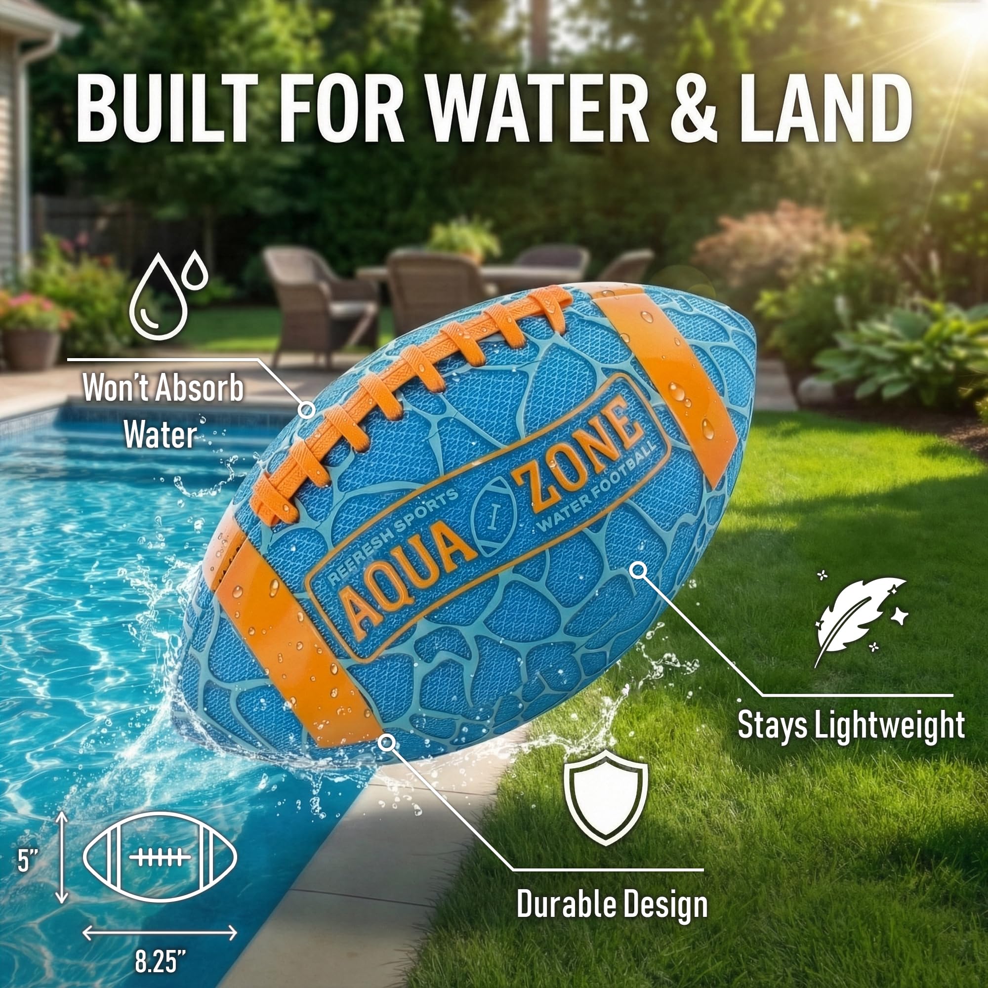 Refresh Sports ball next to a hand for size comparison showing kid-friendly proportions