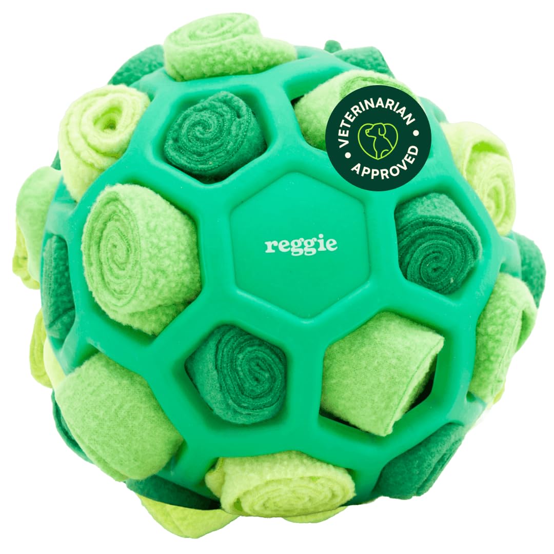 Reggie front view of snuffle ball showing folds and bright green color for engaging play