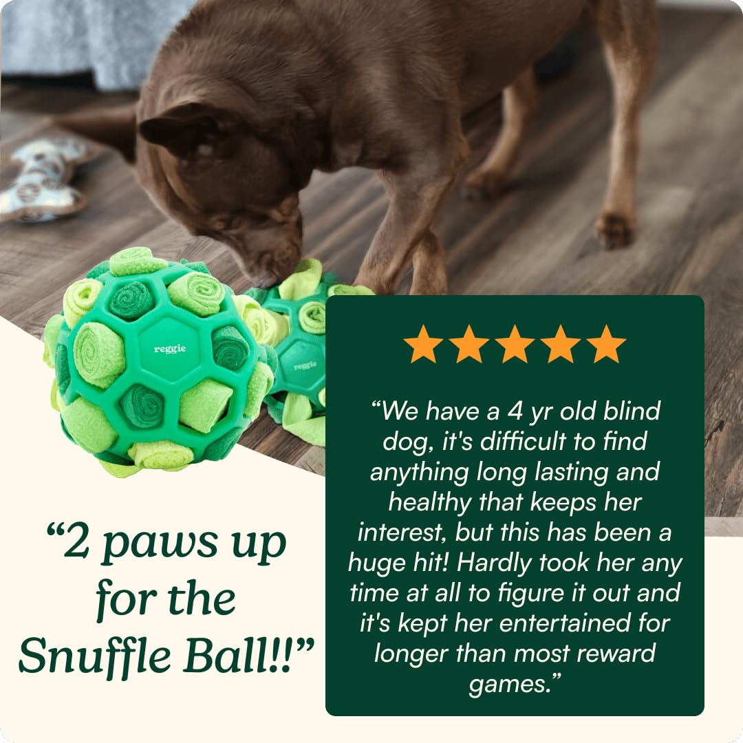 Reggie snuffle ball folded into travel bag for convenient on-the-go enrichment