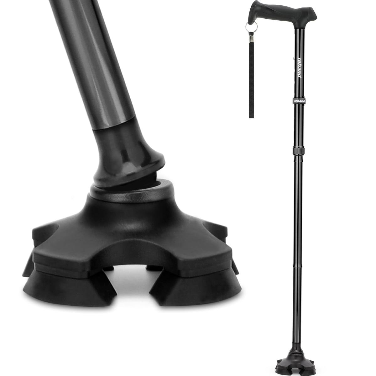 rehand front full-length cane showing full profile and portability benefit