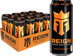 Reign Orange Dreamsicle front packaging showing vibrant orange-vanilla flavor and benefits