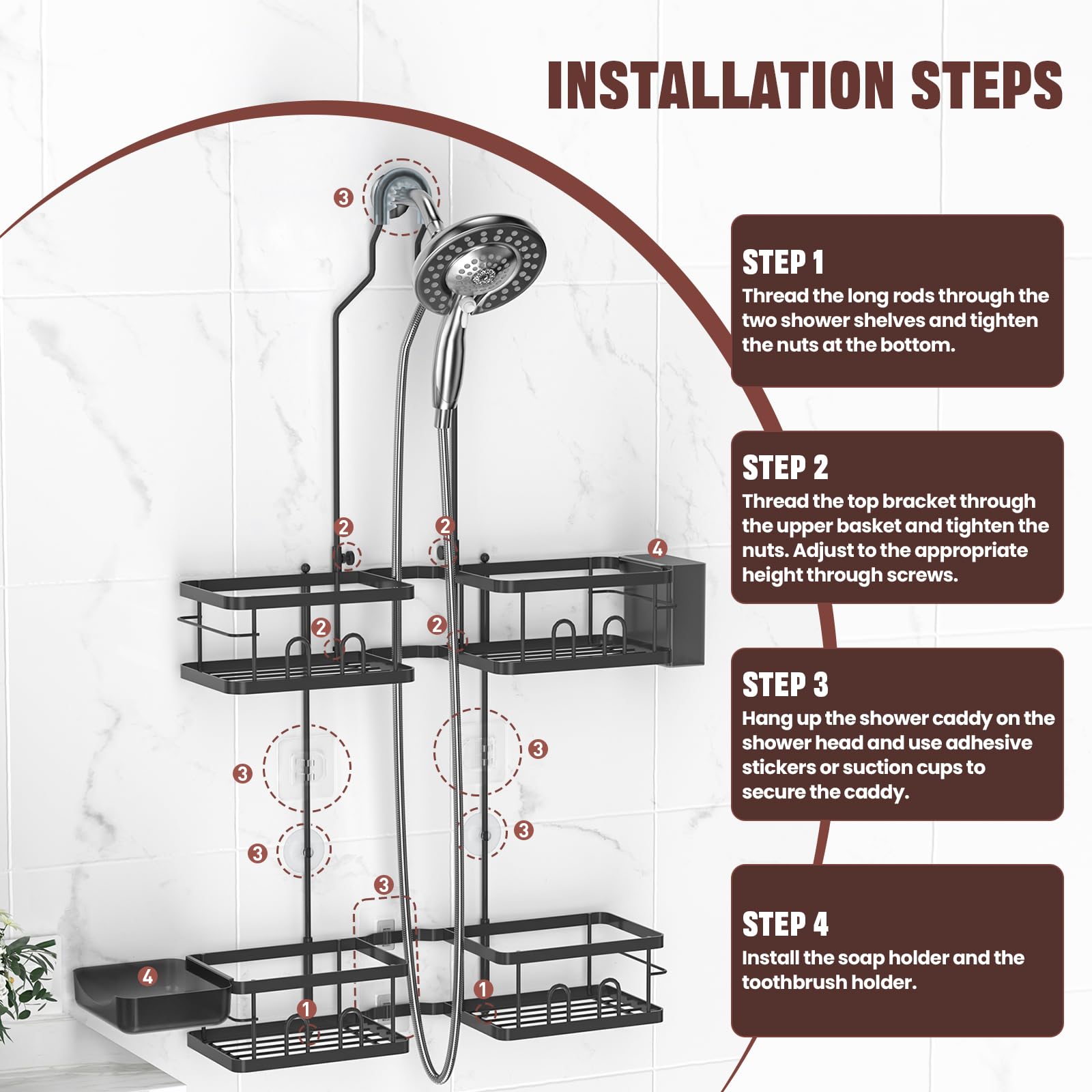 REINHARDT adhesive pads and suction cups detail for stable, tool-free installation