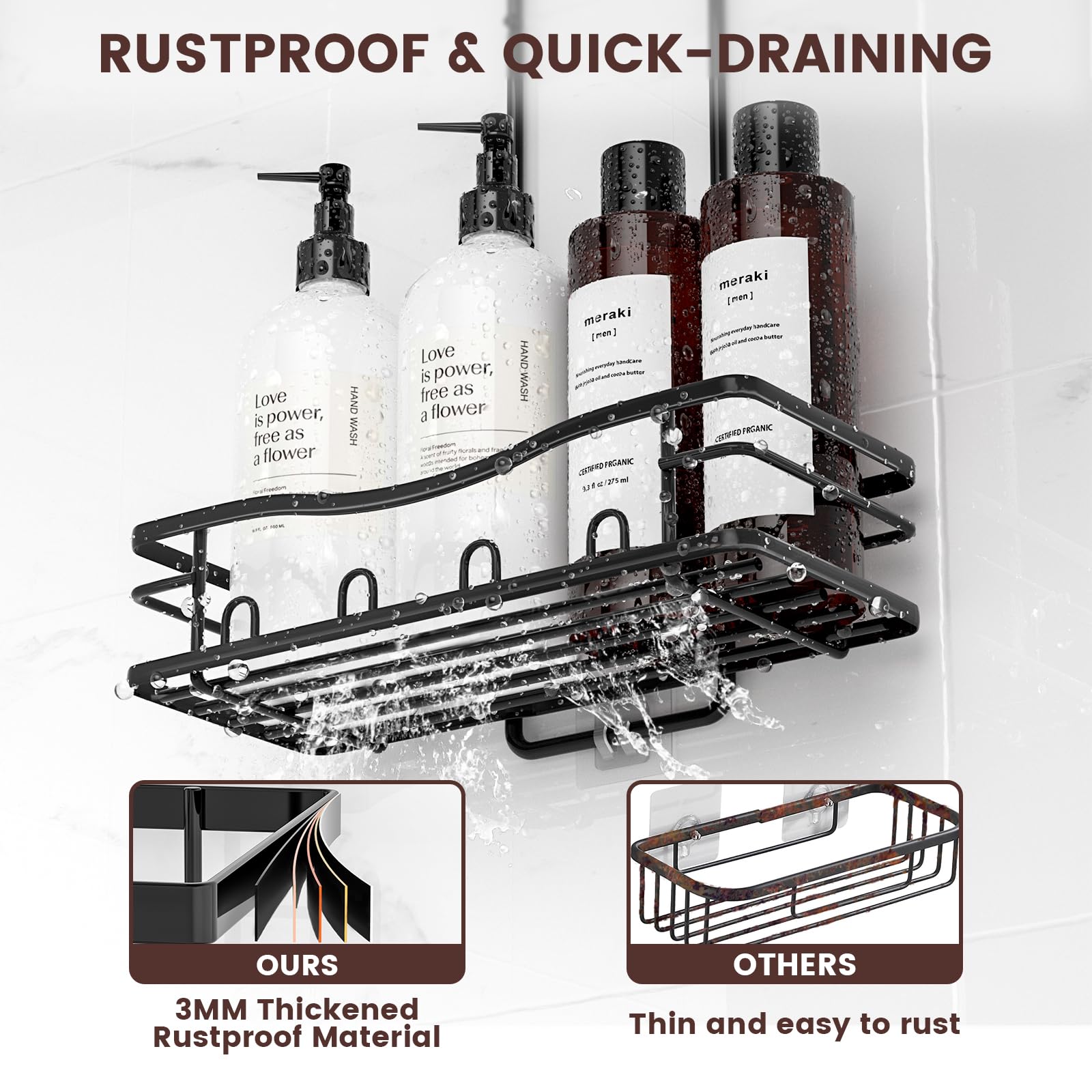 REINHARDT installed in shower lifestyle shot showing neat, accessible storage