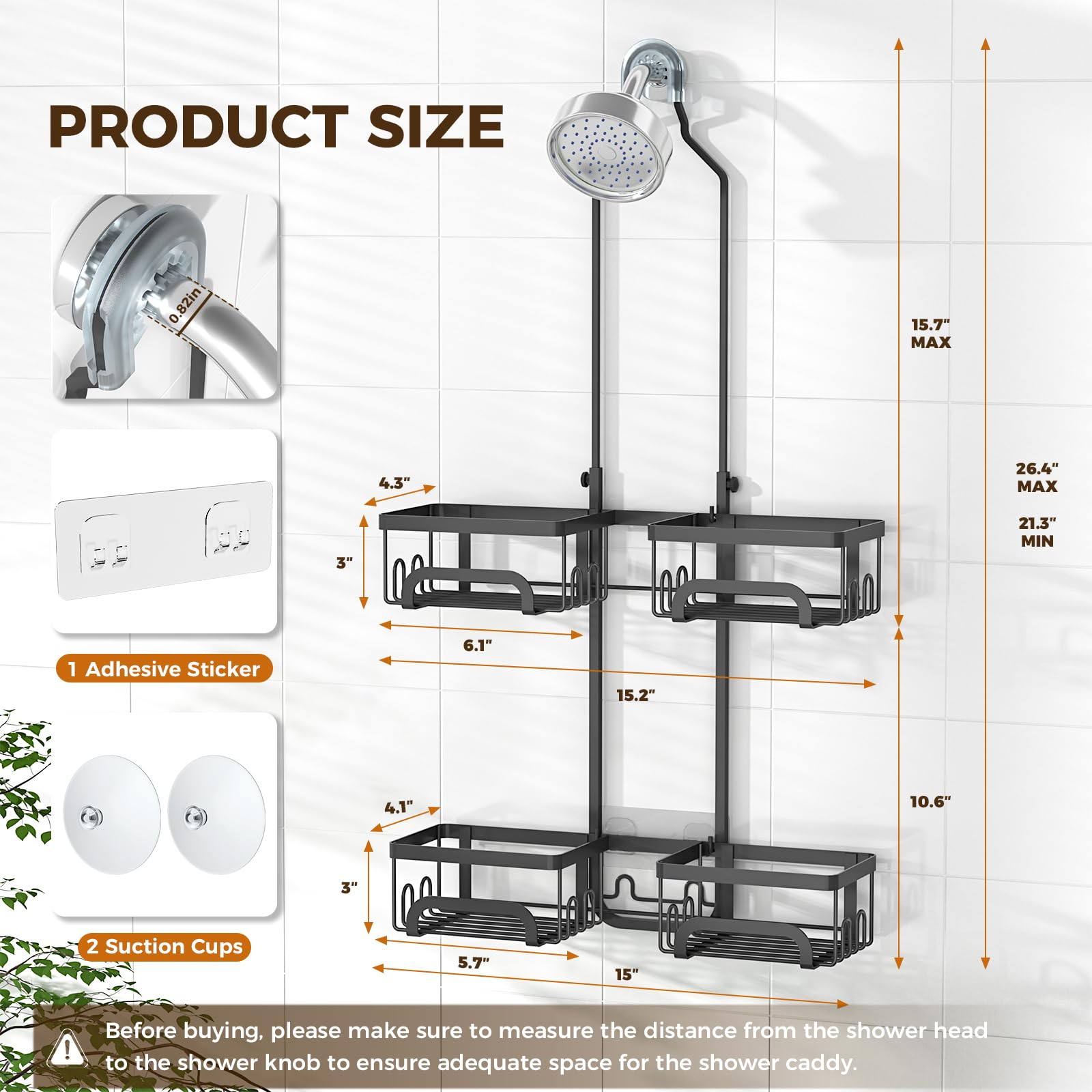 REINHARDT side-mounted hooks and razor holders maximizing storage for loofahs and tools