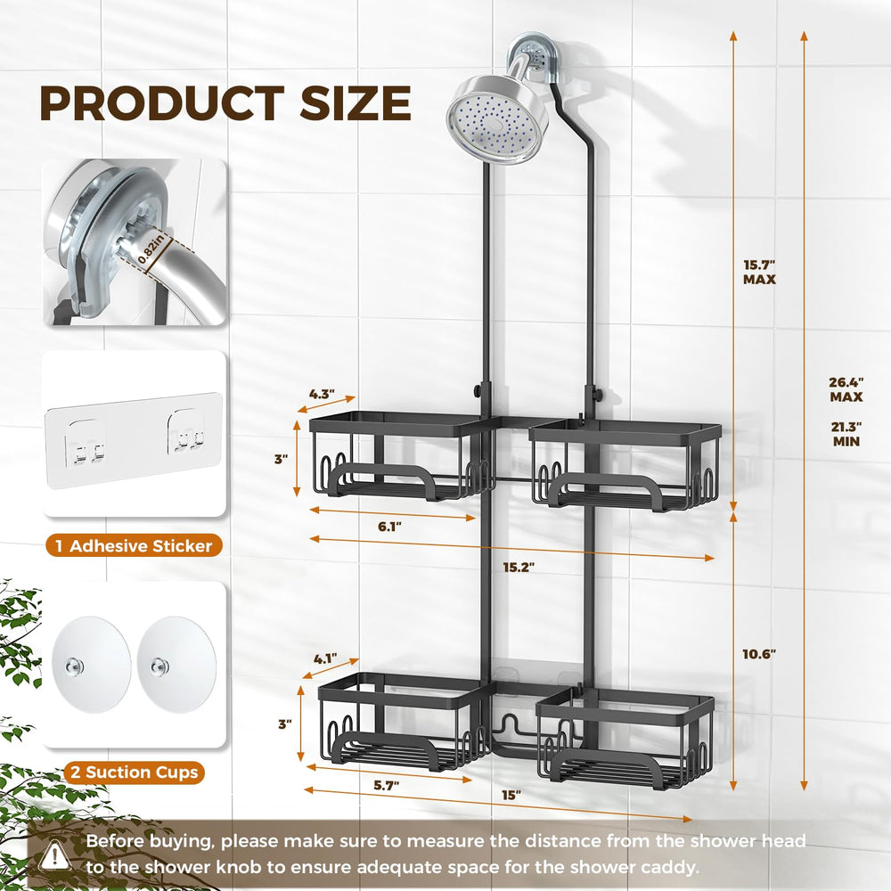 REINHARDT side-mounted hooks and razor holders maximizing storage for loofahs and tools