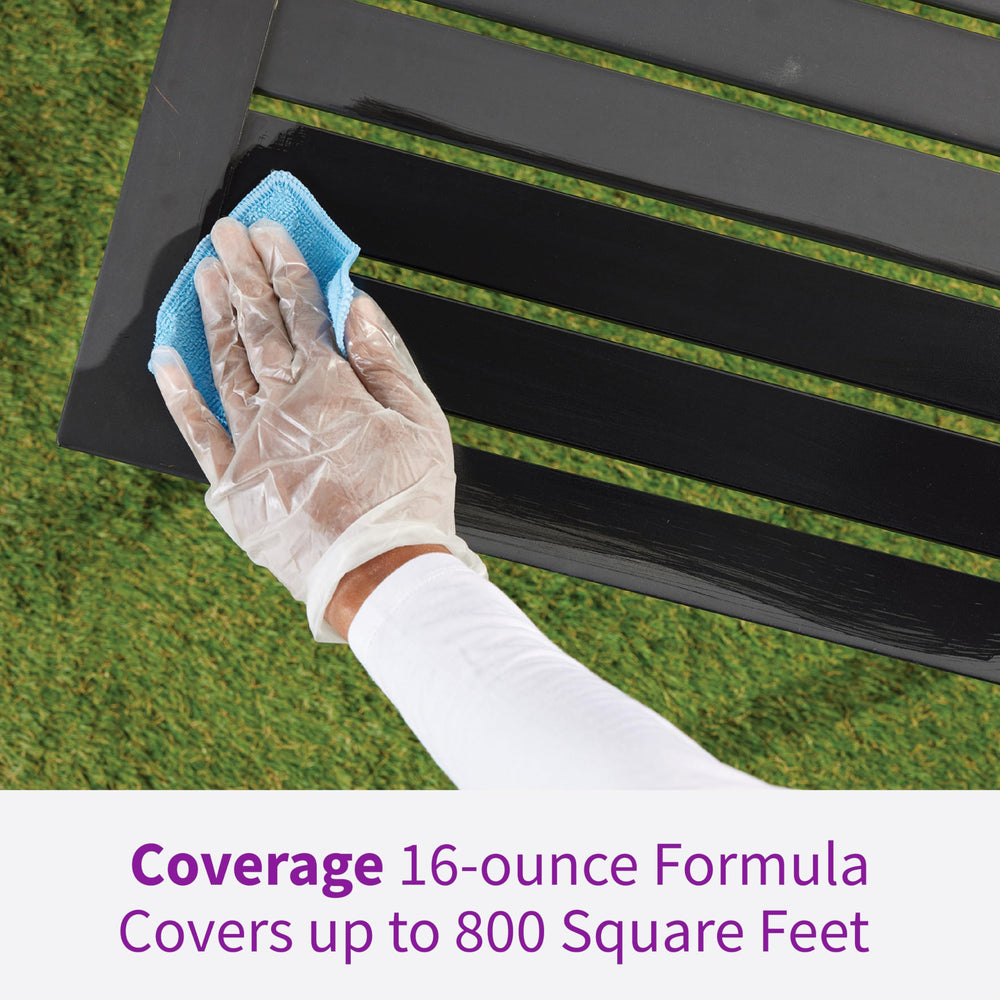 Rejuvenate bottle next to hand showing 16 oz size and coverage