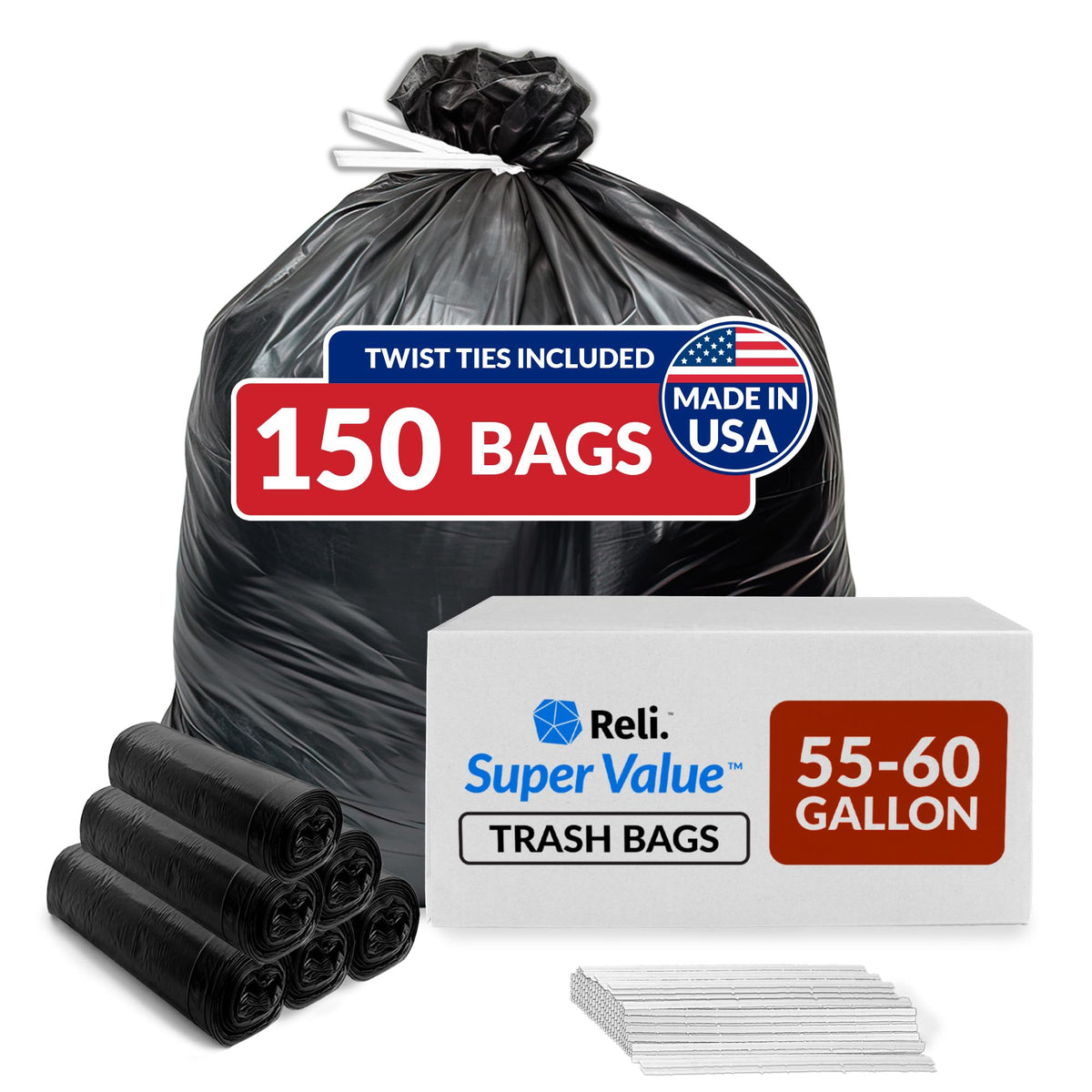 Reli front packaging showing 150-count heavy duty bags and pack benefit