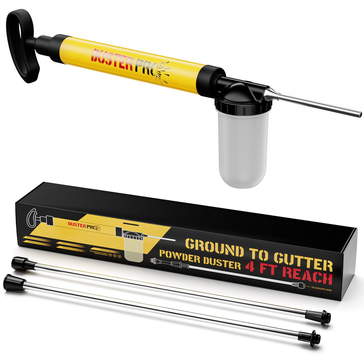 Relime front view of powder duster showing ergonomic handle and pump for comfortable use