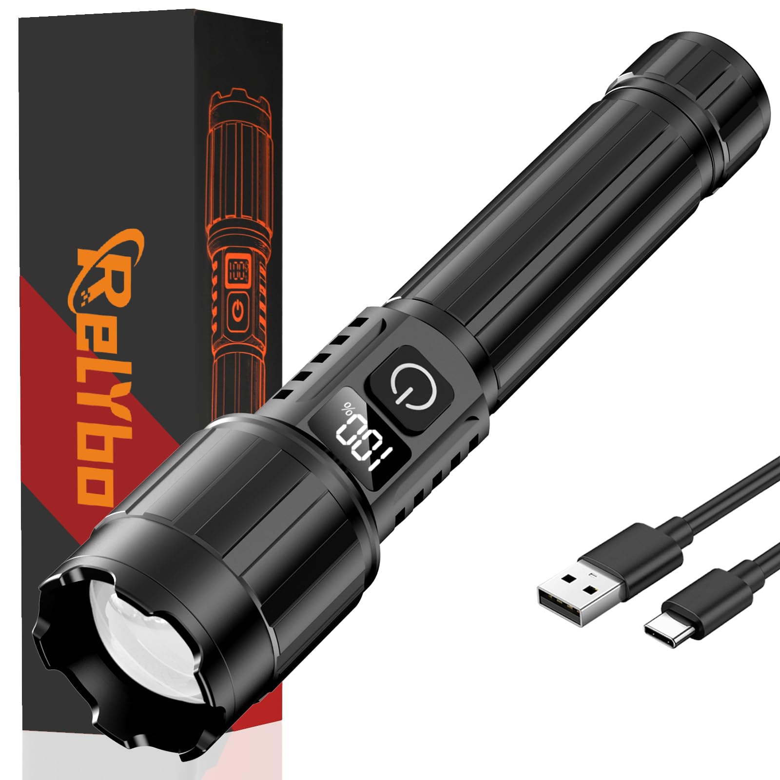 Relybo front view showing lens and benefits of focused beam
