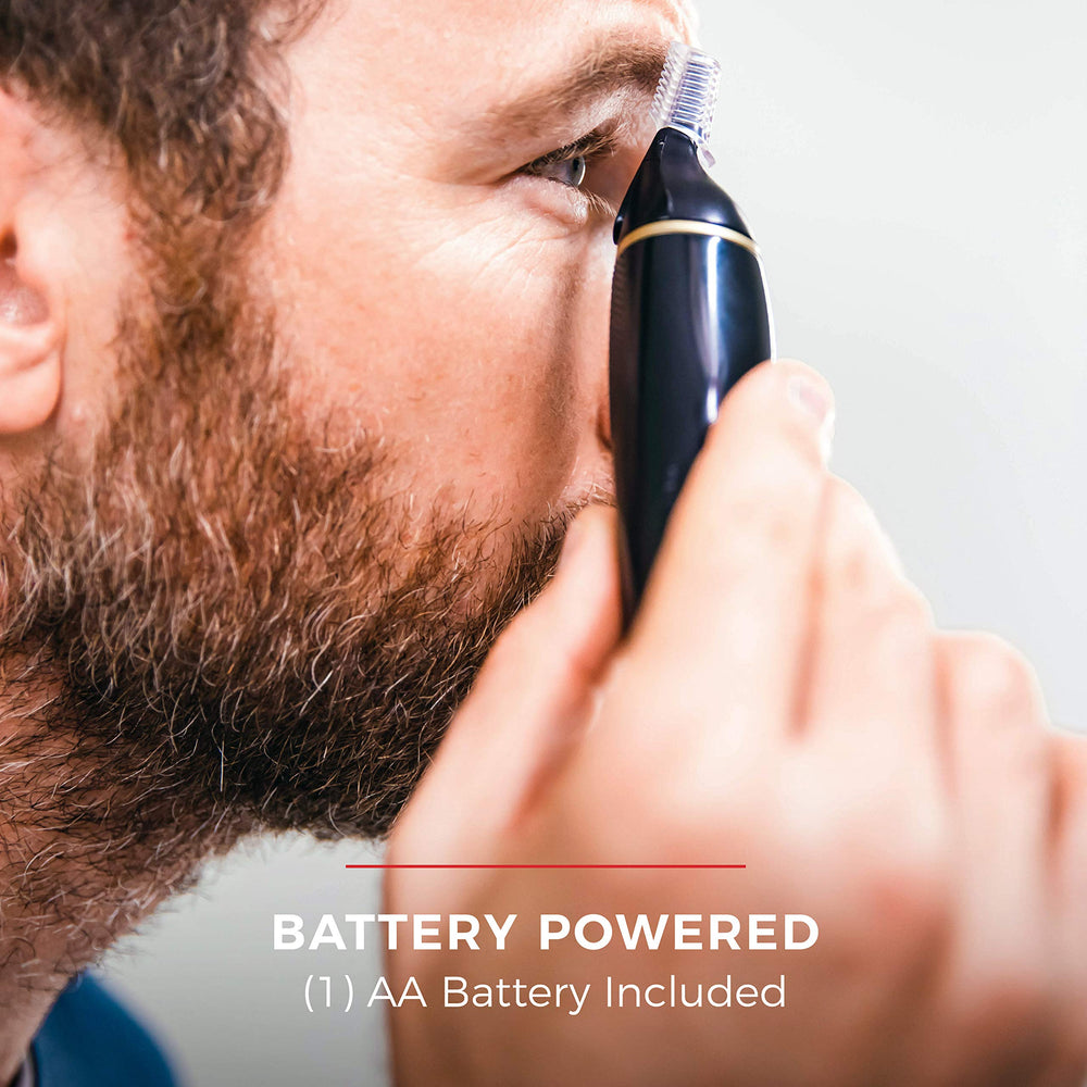 Remington battery compartment open with AA battery to show quick power replacement