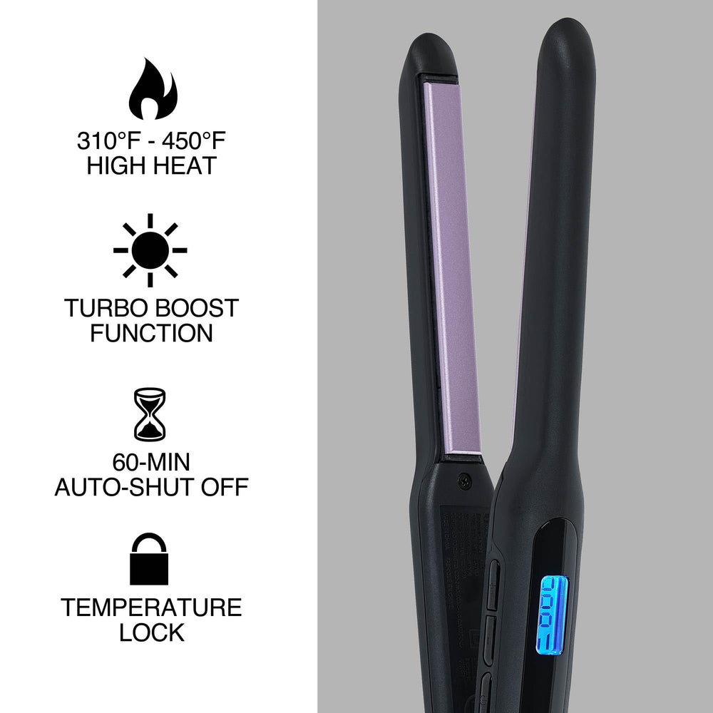 Remington flat iron held in hand indicating compact size and easy maneuverability