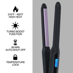 Remington flat iron held in hand indicating compact size and easy maneuverability