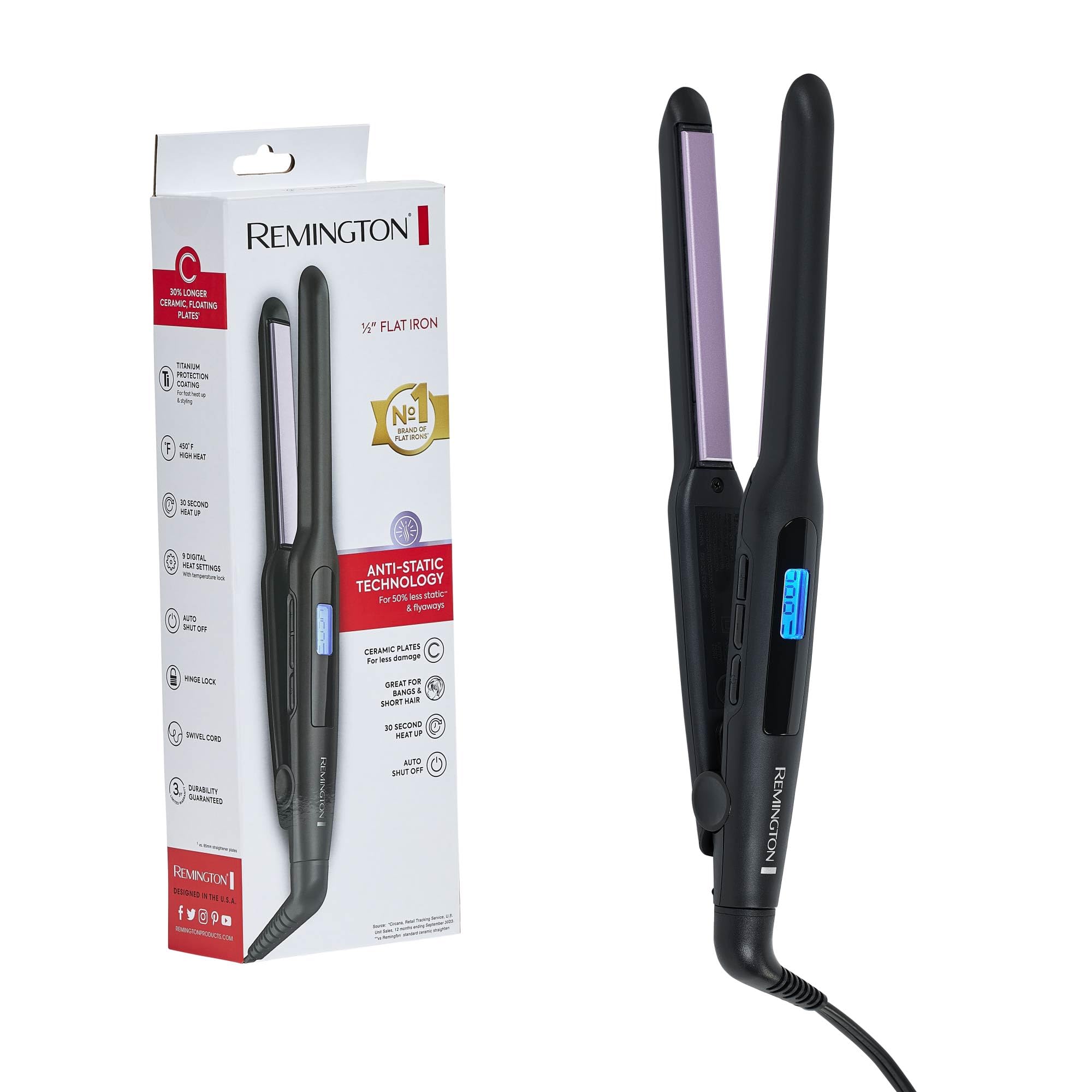 Remington on bathroom counter in lifestyle scene for quick touch-ups and travel-ready