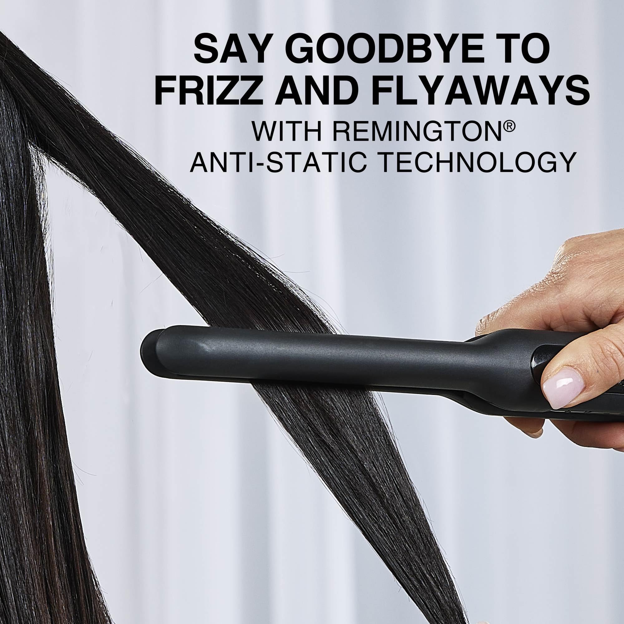 Remington styling bangs in use demonstrating precise smoothing and reduced frizz
