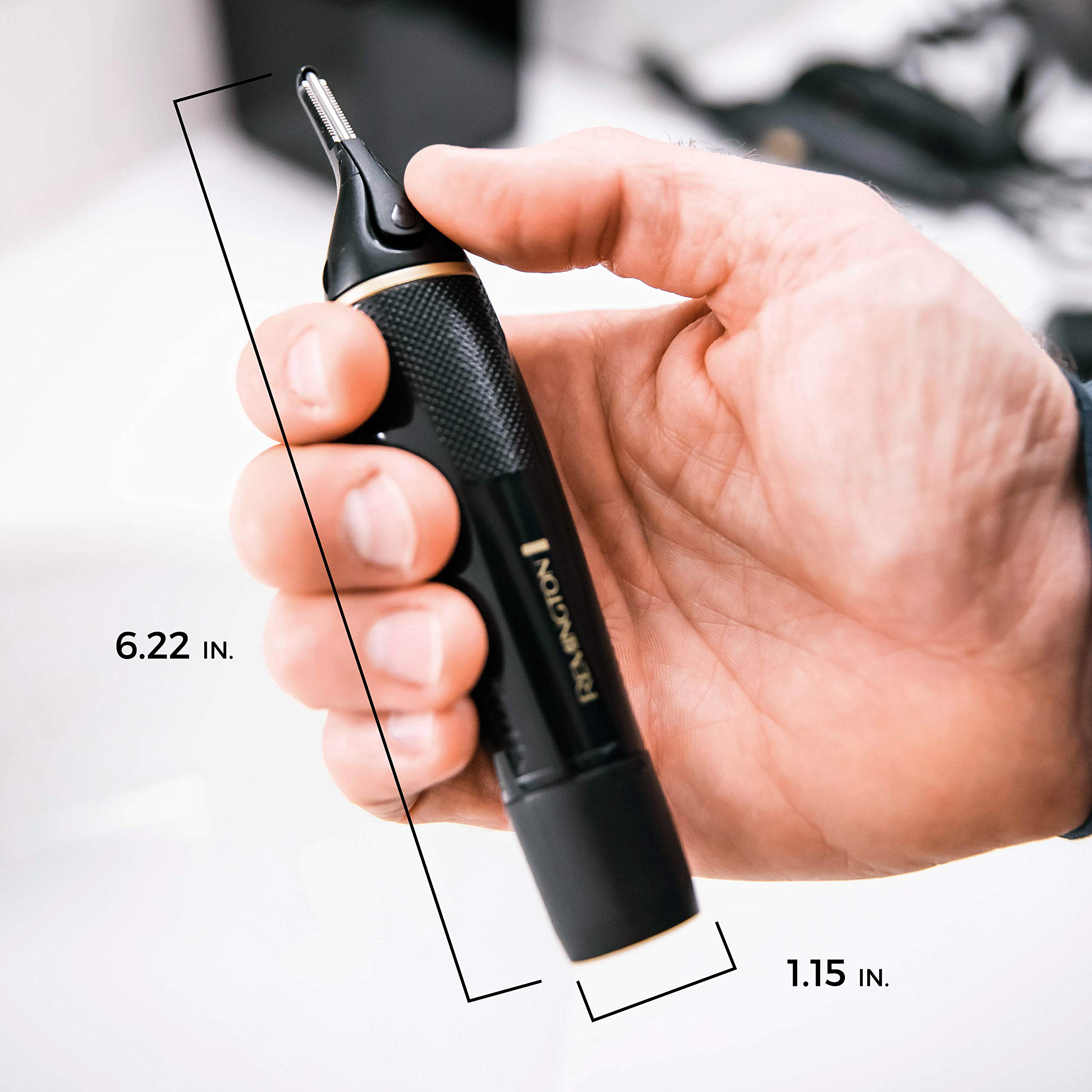 Remington trimmer in a bathroom lifestyle scene illustrating shower-safe convenience