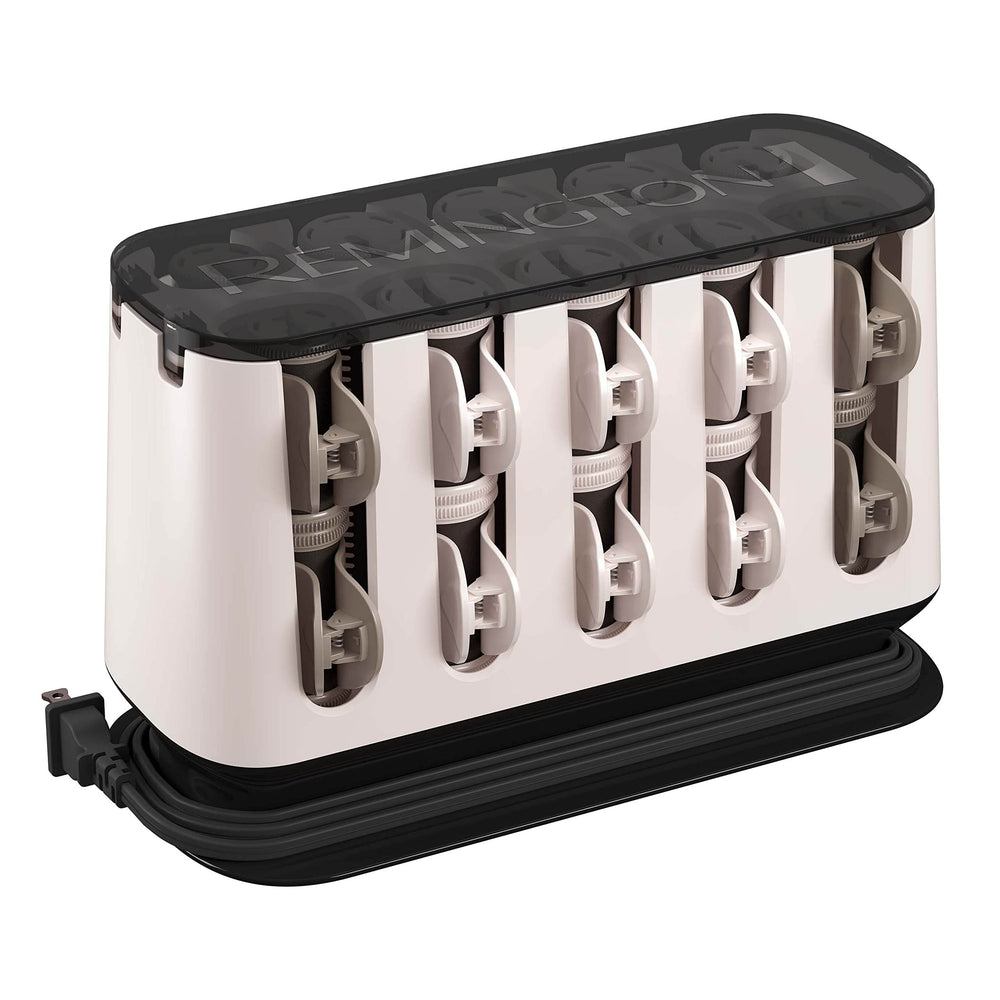 Remington front view of full 20-piece Shine Therapy set showing glossy finish benefit