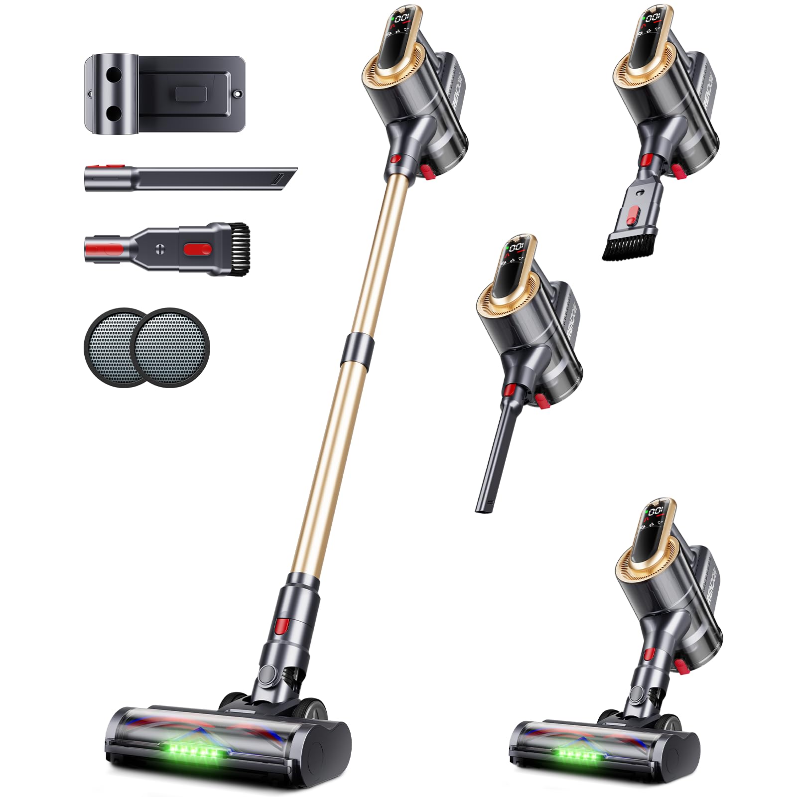 RENDOW front view of stick vacuum showing design and benefit of compact storage