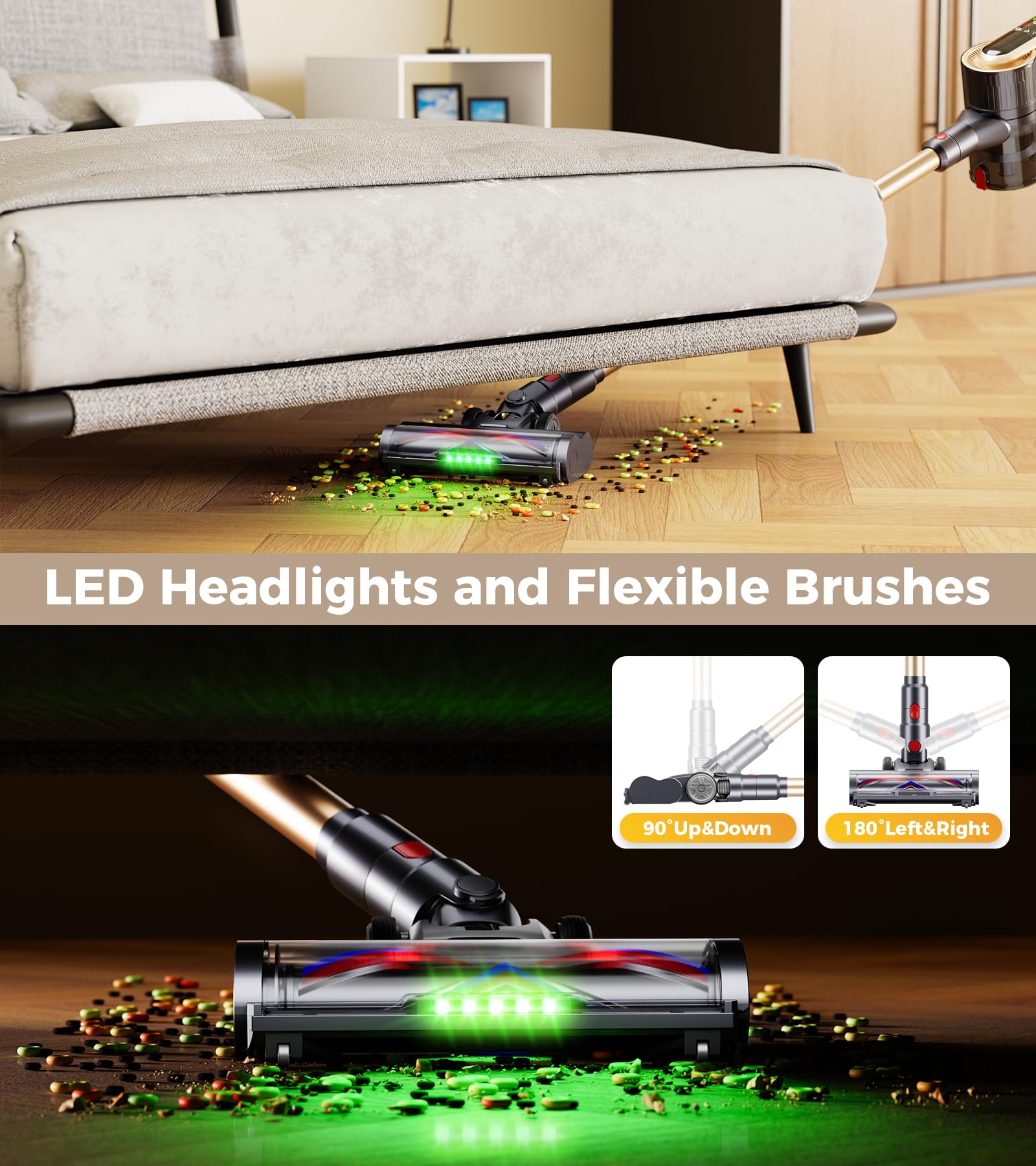 RENDOW in handheld mode cleaning a sofa, convenient for upholstery and stairs