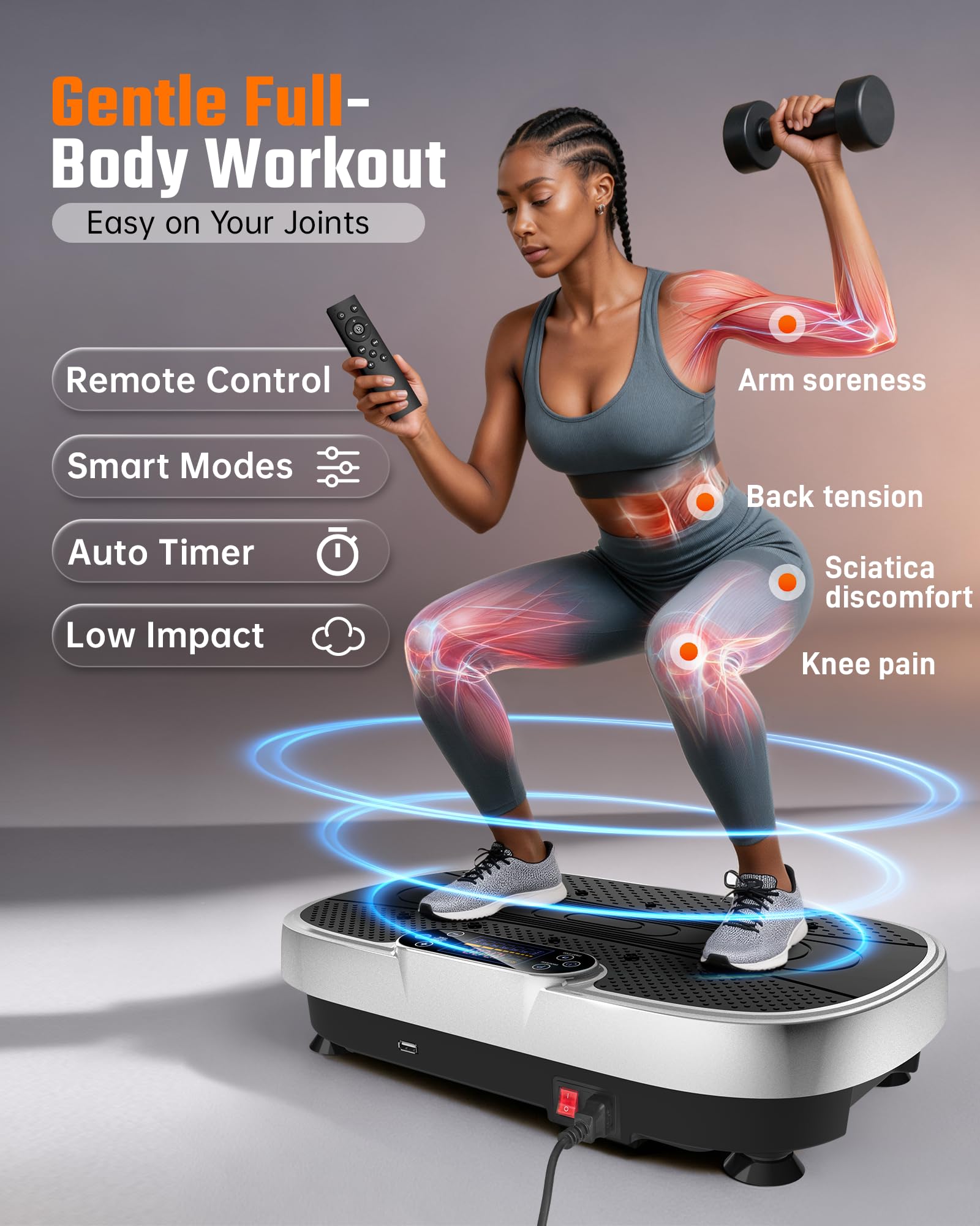 Renoj LED touch display and remote for quick intensity control and timed sessions