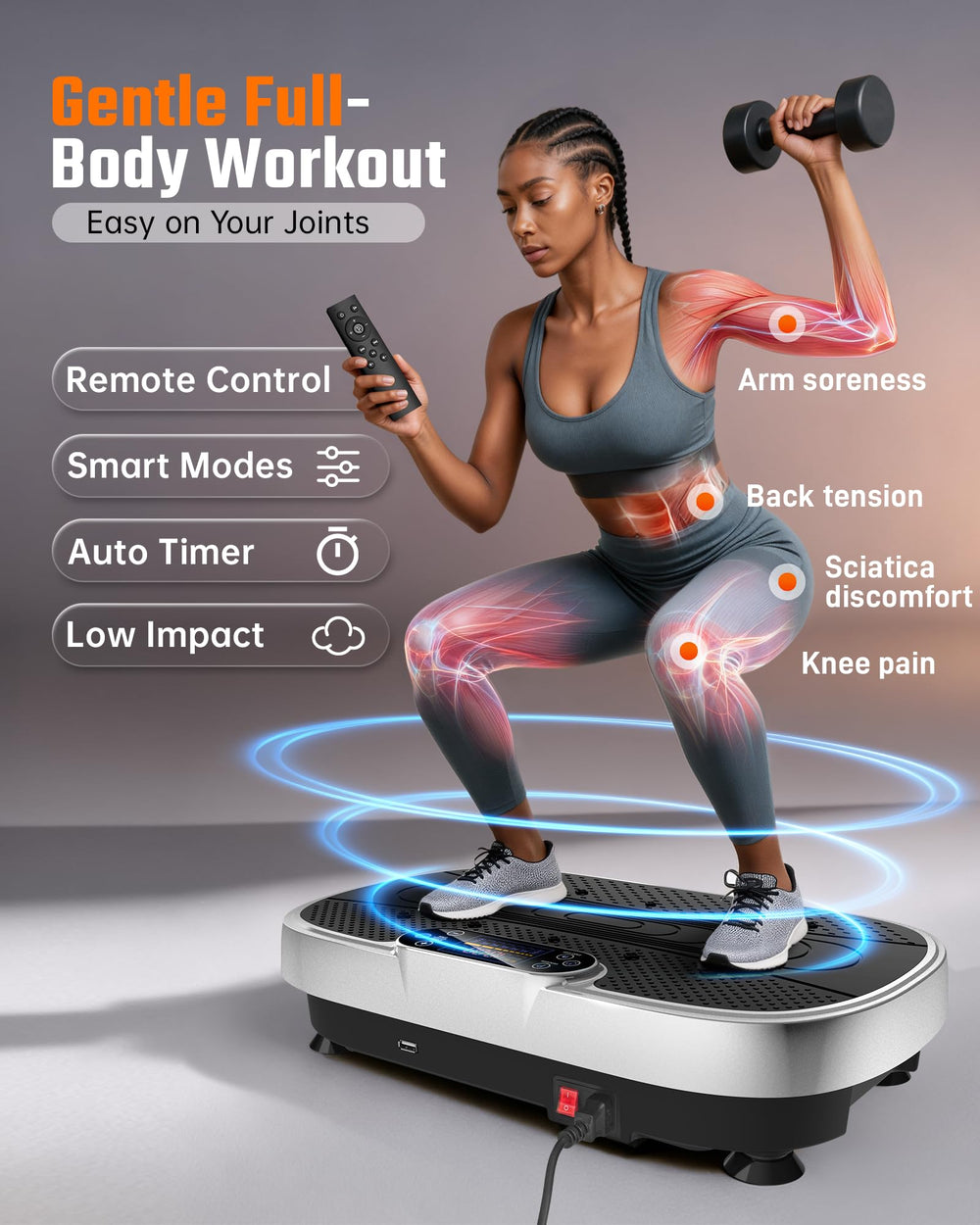 Renoj LED touch display and remote for quick intensity control and timed sessions
