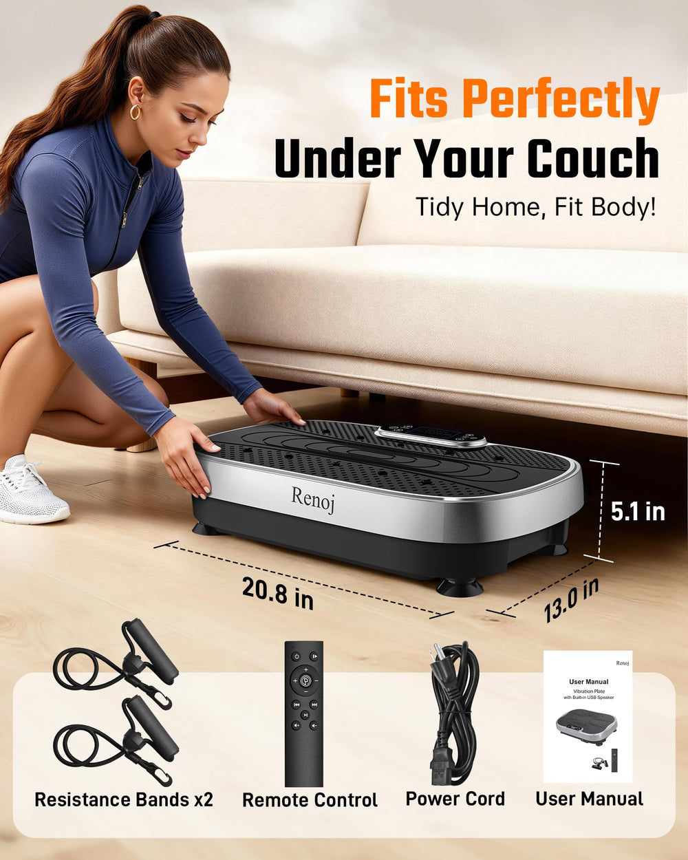 Renoj lifestyle shot of a person using the plate in a living room for convenient exercise