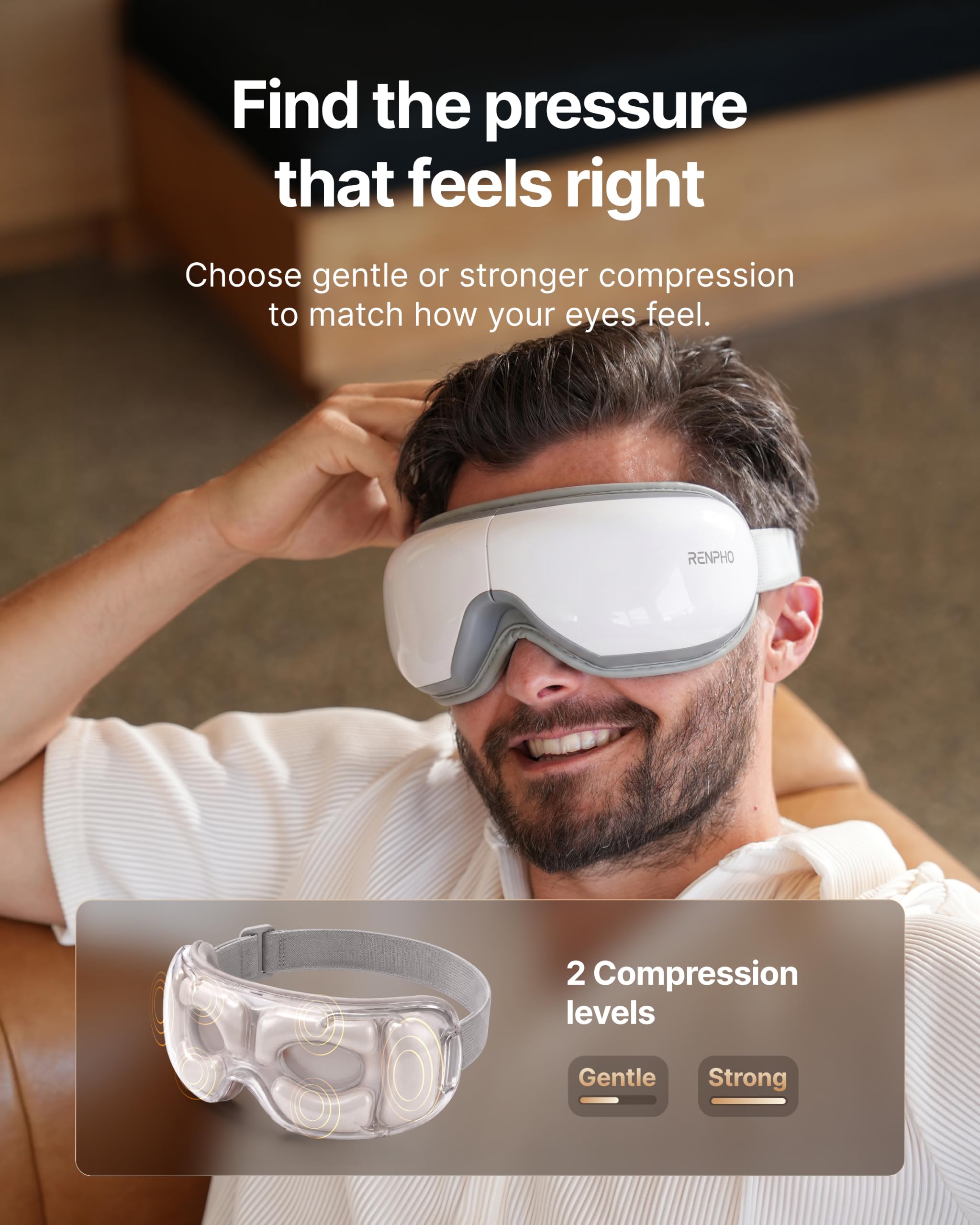RENPHO Eyeris 1 adjustable headband demonstration for secure comfortable fit