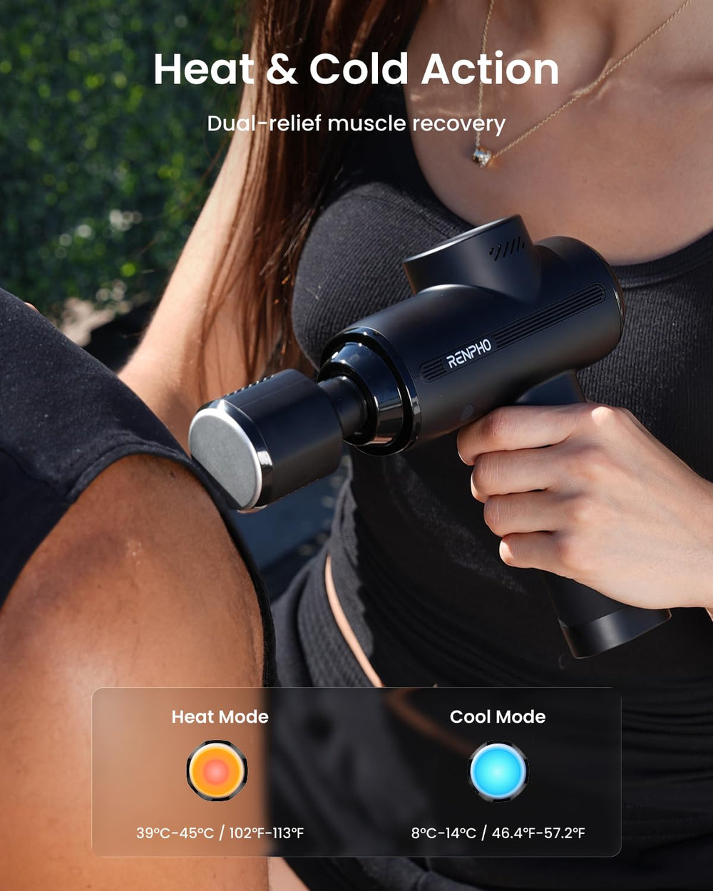 RENPHO Active Thermacool 2 in use on thigh after workout demonstrating fast muscle relief