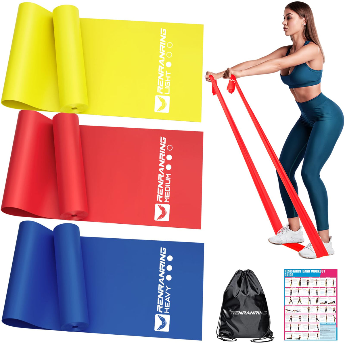 RENRANRING front view of band set showing color-coded levels and packaging benefit portability