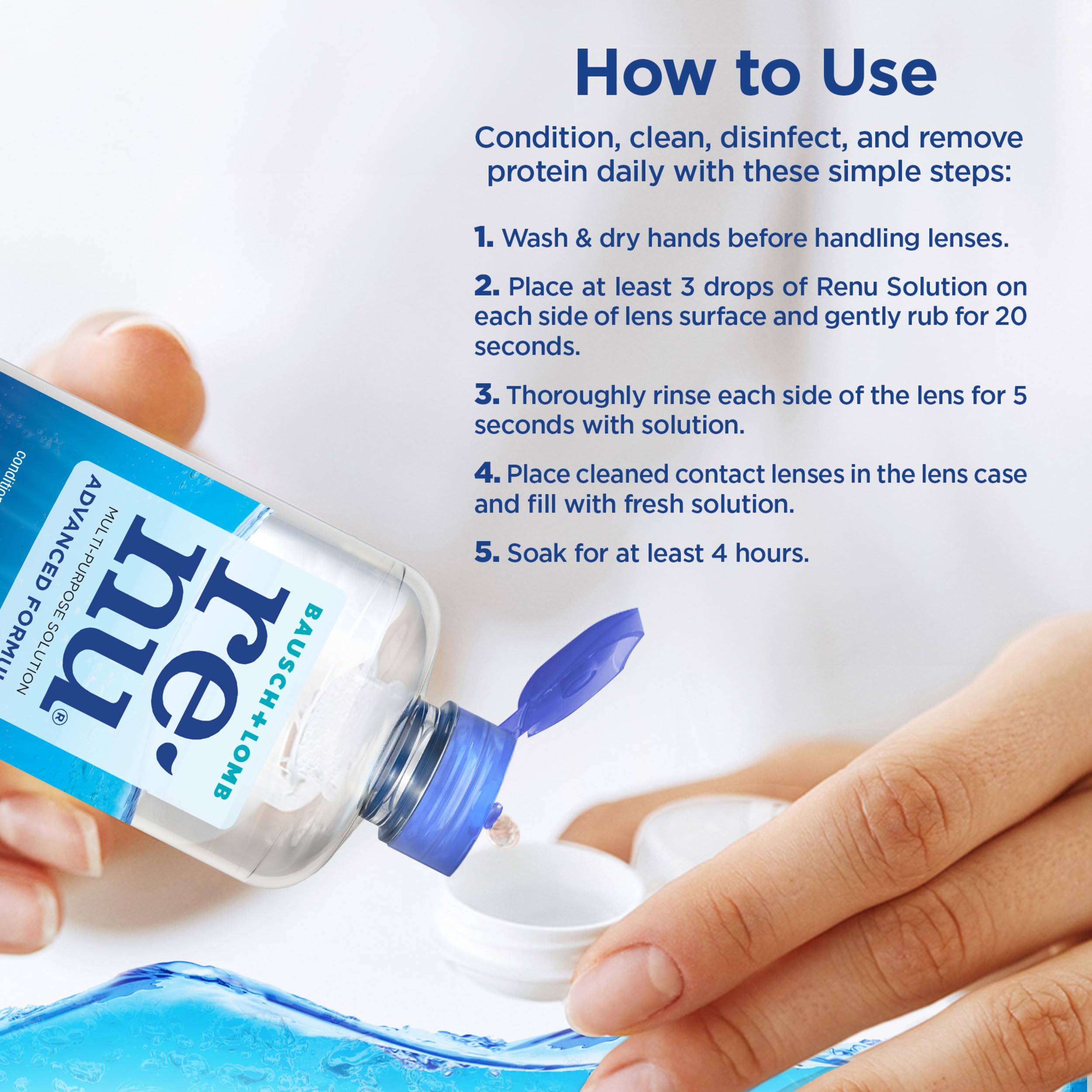 Renu 16 oz bottles next to common items for scale and travel-friendly supply