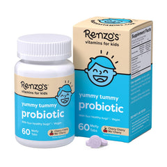 Renzo's front packaging showing cherry melty tabs and clean ingredient callouts