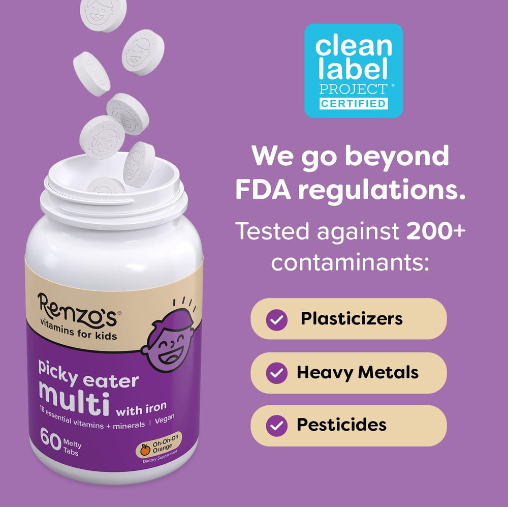 Renzo's product label and facts showing clean certified ingredients benefit