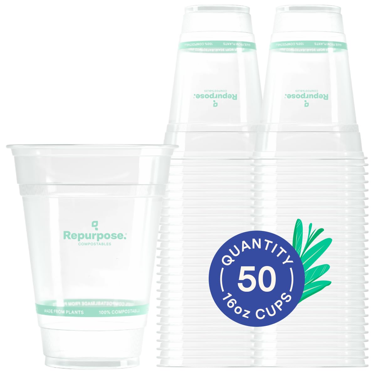 Repurpose Compostables front view of clear 16oz cup showing transparency and convenience