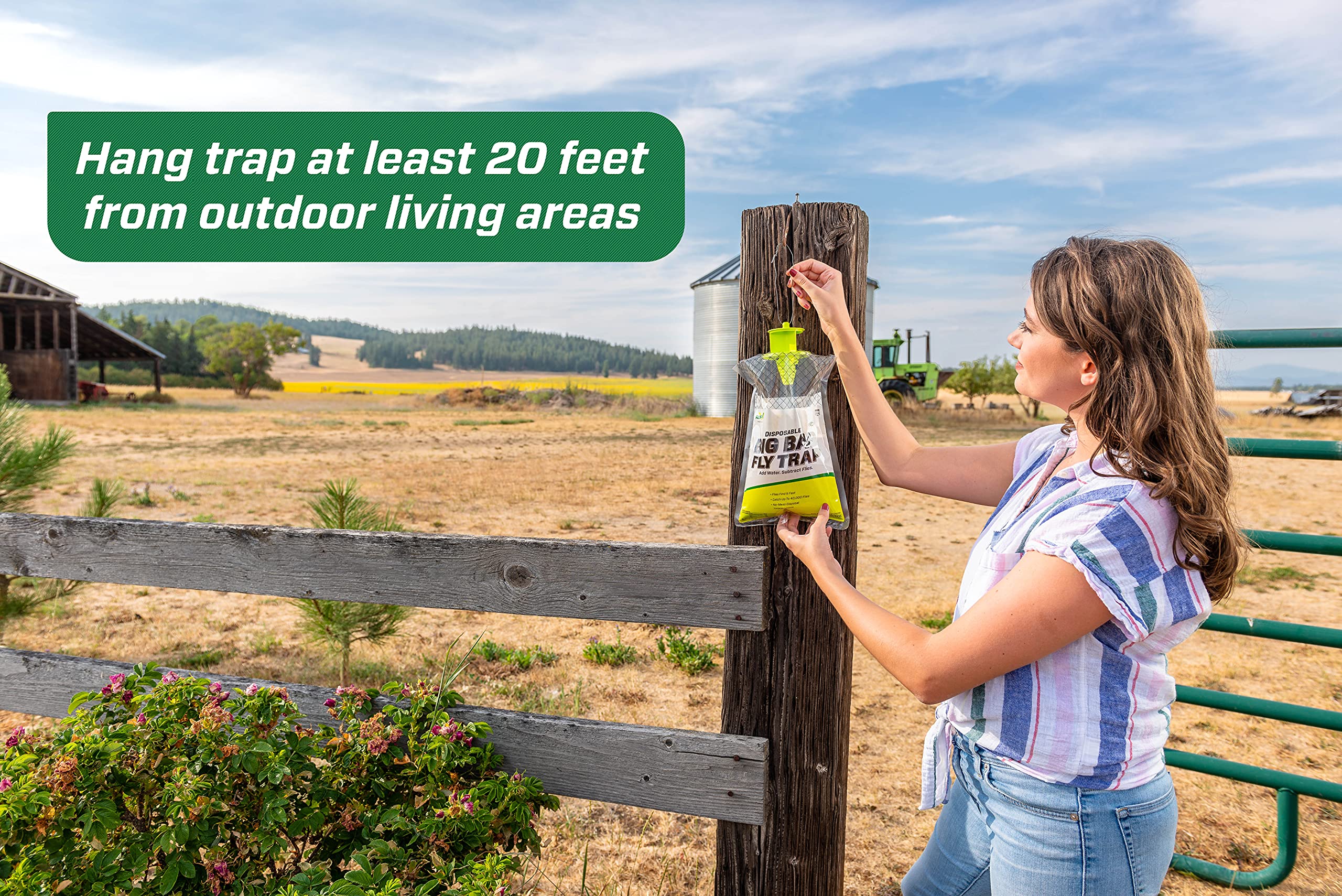 RESCUE! trap hanging in barn demonstrating strong outdoor fly control benefit