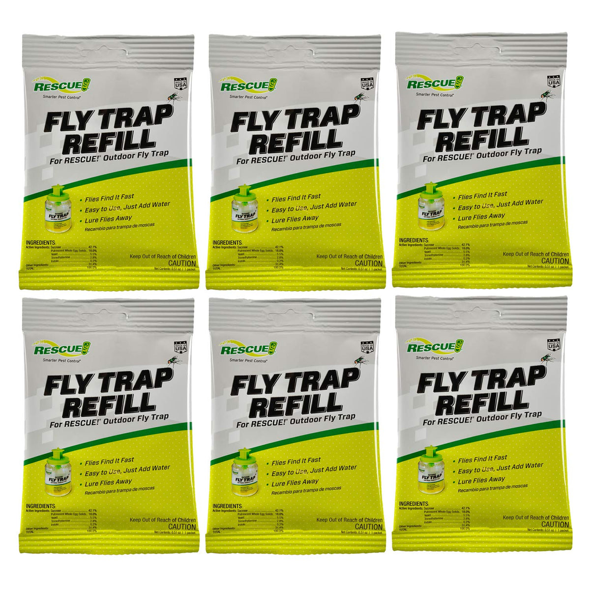 RESCUE! front packaging showing six refill pouches and product name for easy replacement