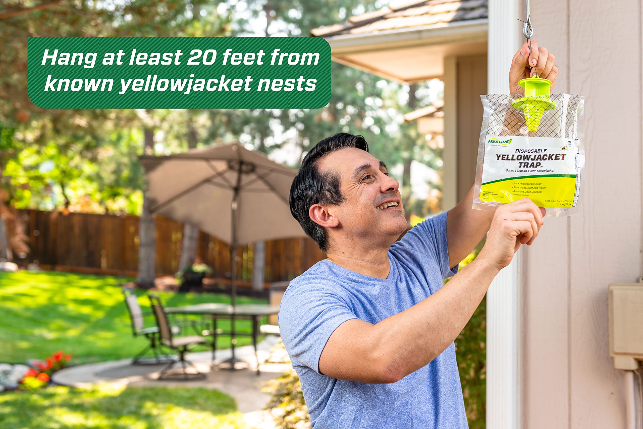 RESCUE! trap installed near garbage can reducing yellowjacket nuisance