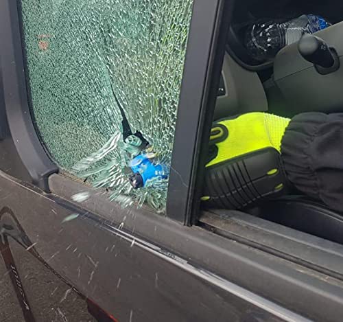 RESQME shattering a car side window to illustrate emergency escape use