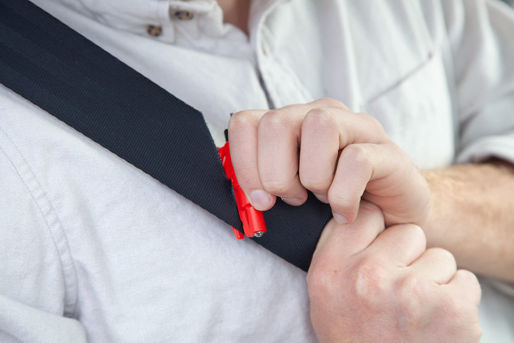 RESQME placed on car seat in real-life scene illustrating ready emergency use