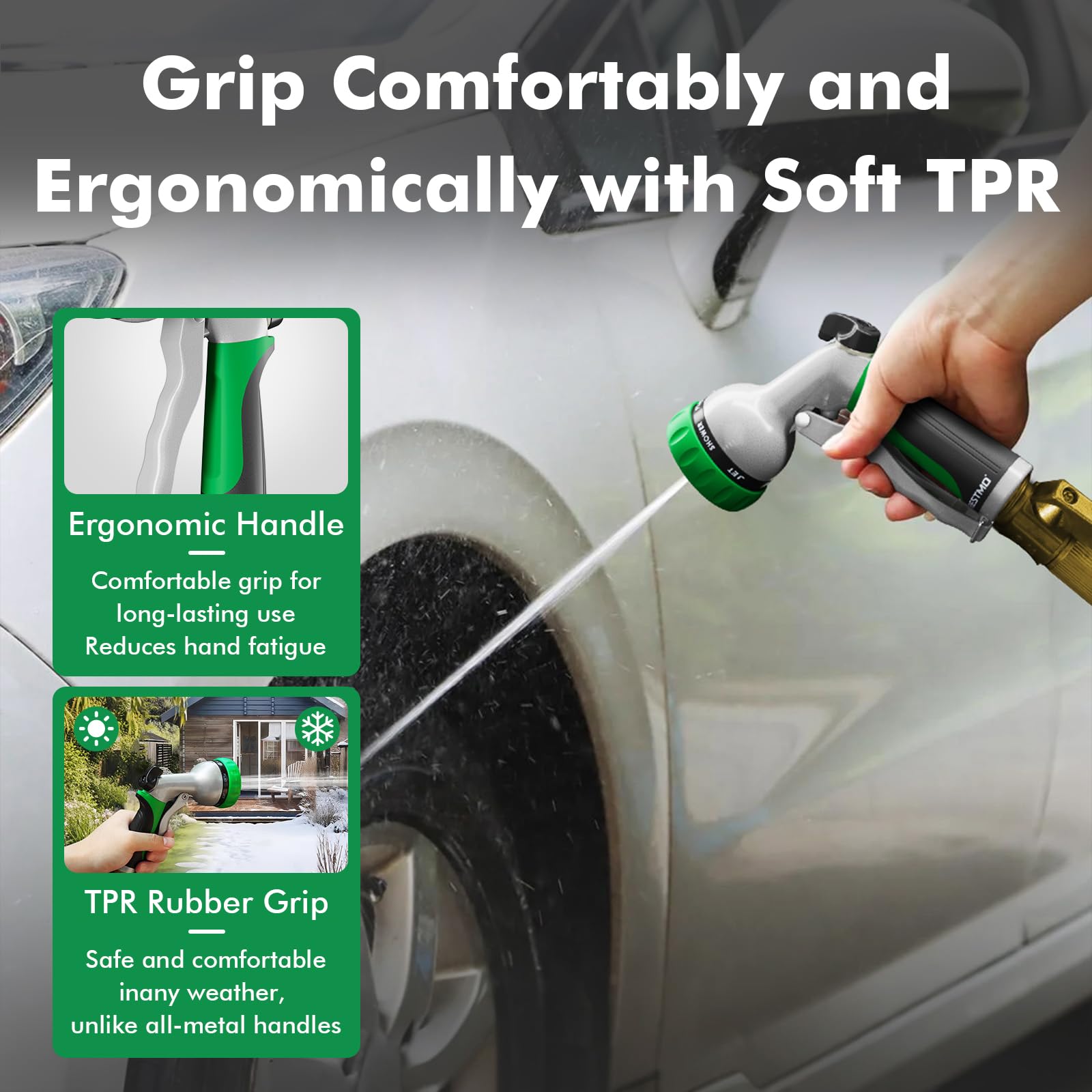 RESTMO nozzle in use watering garden plants with gentle shower benefit