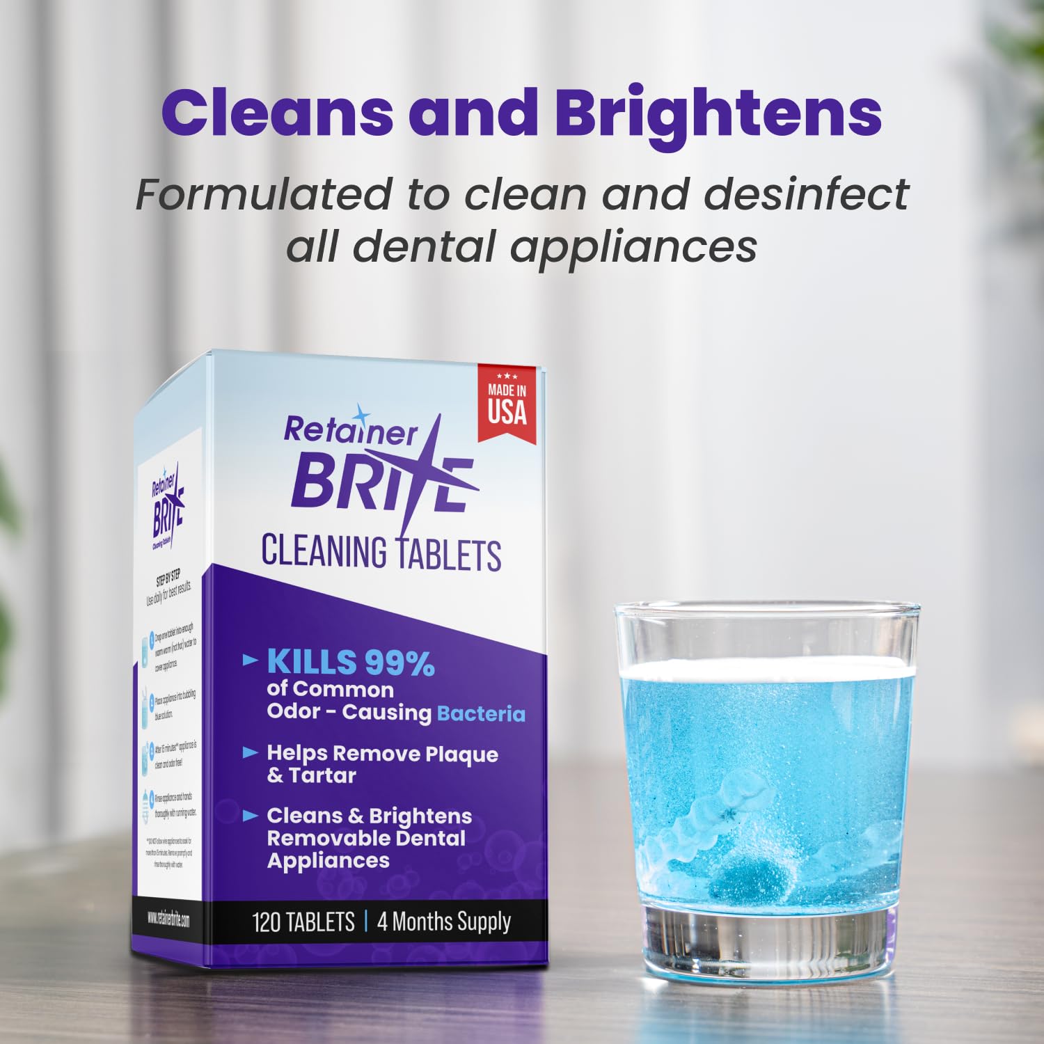 Retainer Brite retainer before and after soak showing restored clarity