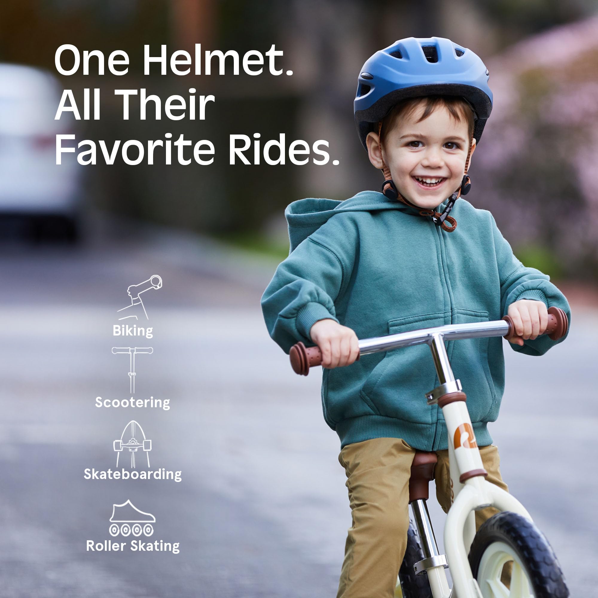Child wearing Retrospec Scout riding scooter confidently outdoors