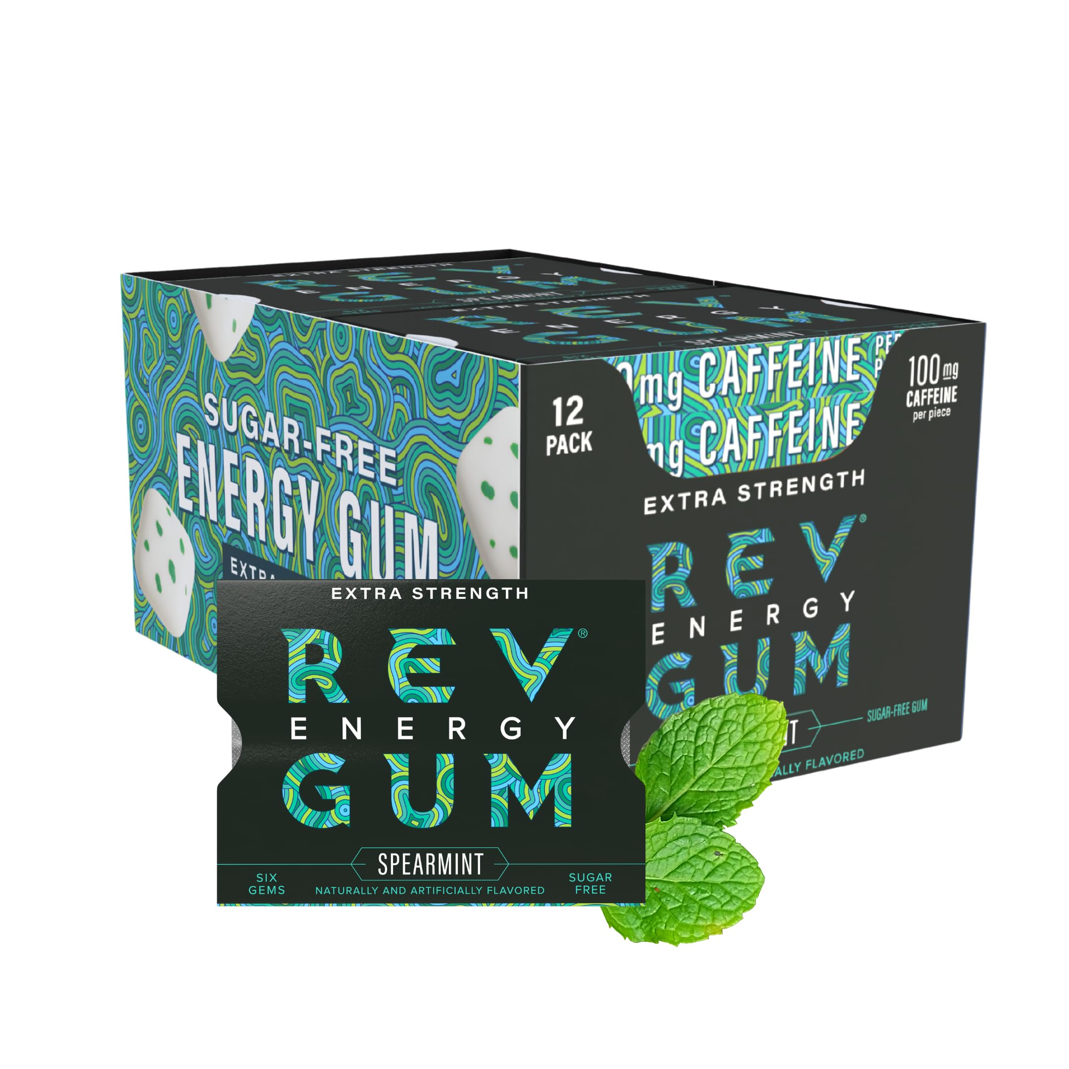 REV close-up of single gum gem texture, highlighting fresh mint and chew comfort