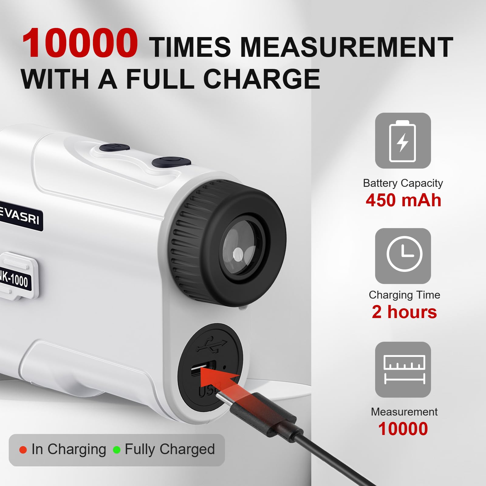 REVASRI USB-C charging port and low battery indicator for reliable power